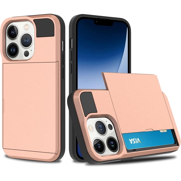 Compatible iPhone 14 Pro Case Wallet Case with Card Holder Hard PC Soft TPU Bumper Anti-Scratch Anti-Drop Protective Slim Card Slot Cover for iPhone 14 Pro 6.1 Inch-Rose Gold