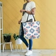 thumbnail image 4 of FORMRS Womens Canvas Tote Bag with Zipper Inner Pocket Shoulder Handbag, Navy Blossom Mosaic, 4 of 7