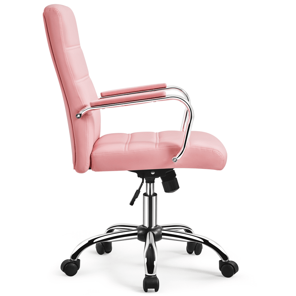 Yaheetech Mid-Back PU Leather Adjustable Office Chair with Arms, Pink