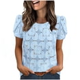 thumbnail image 2 of Craaazy Women's Relaxed Fit Crew Neck Blouse, Solid Color Short Sleeve Lace Eyelet Top, Loose Comfy Floral Lace Casual Tee for Summer Gifts, 2 of 7