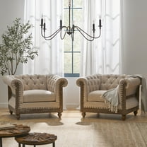 Noble House Petes Fabric Chesterfield Tufted Club Chairs, Set of 2, Beige and Dark Brown