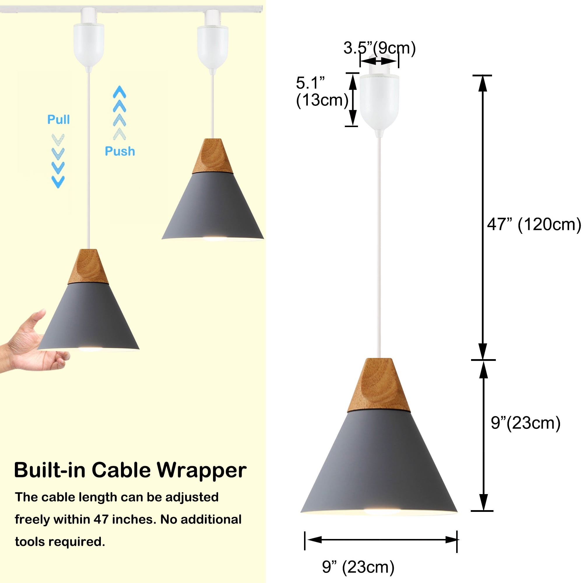 Kiven J-Type Modern Metal Juno Track Pendant Light with Built-in Cable Wrapper