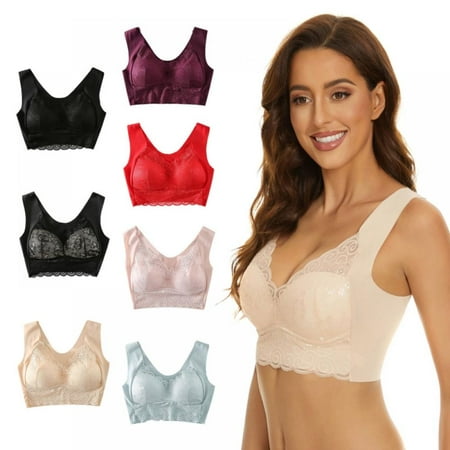 

Women Seamless Lace Vest Bra Gathered Thin Cup Wirefree Push Up Bra Plus Size Anti Sagging Lace Bralettes，M-5XL