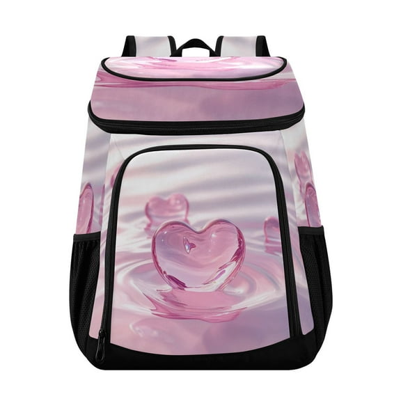 36 Can Capacity Insulated Backpack Cooler Lunch Bag for Picnics, Camping Pink Heart-shaped Glass