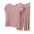 thumbnail image 3 of Bovxnpu Women's Pajamas Set 2 Piece Loungewear Set Ruffled V Neck Sleeveless Capris Cotton Fall Loungewear Set Sleepwear, 3 of 6