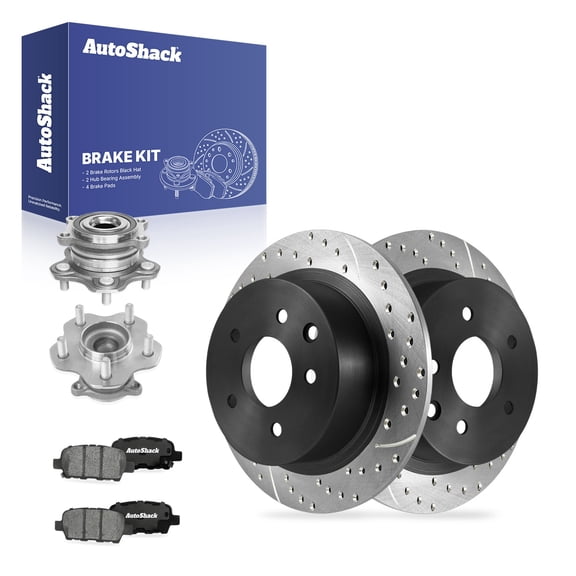 AutoShack Rear Solid Drilled & Slotted E-Coated Brake Rotors   Ceramic Pads   Hub Bearing Assembly 8-PC Brake Kit Replacement for 2019-2023 Nissan Altima ShadowGuard 11.48" (291.6 mm)