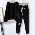 thumbnail image 3 of comerut 2 Pcs/Set Women Sweatshirt Pants Set Fake Two-piece Loose Elastic Waist Crew Neck Solid Color Warm Drawstring Casual Women Autumn Tracksuit for Daily Wear, 3 of 7