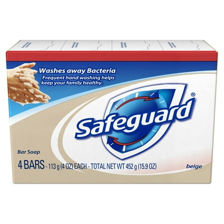 Safeguard Deodorant Bar Soap, Beige, 4 oz, 4 count
