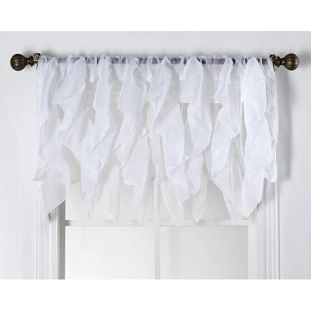 Cascade White Shabby Chic Sheer Ruffled Window Curtain 16 Valance Walmart Com Walmart Com
