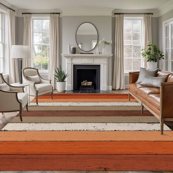 Area Rug 5'x7', Burnt Orange Brown Non-slip Runner Rug Carpet for Bedside, Farmhouse Vintage Wooden Washable Outdoor Indoor Area Rugs Mat for Entryway/Living Room/Bedroom/Kitchen/Office