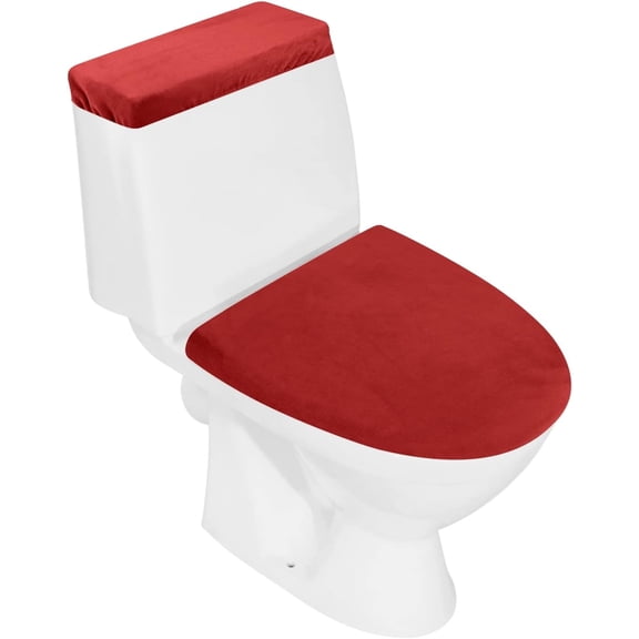 Elastic Bottom Cover Set Red Toilet Tank Lid Cover,Polyester Fibre Toilet Lid Cover,Replacement Toilet Cover for Bathroom Decor Accessories (Red)