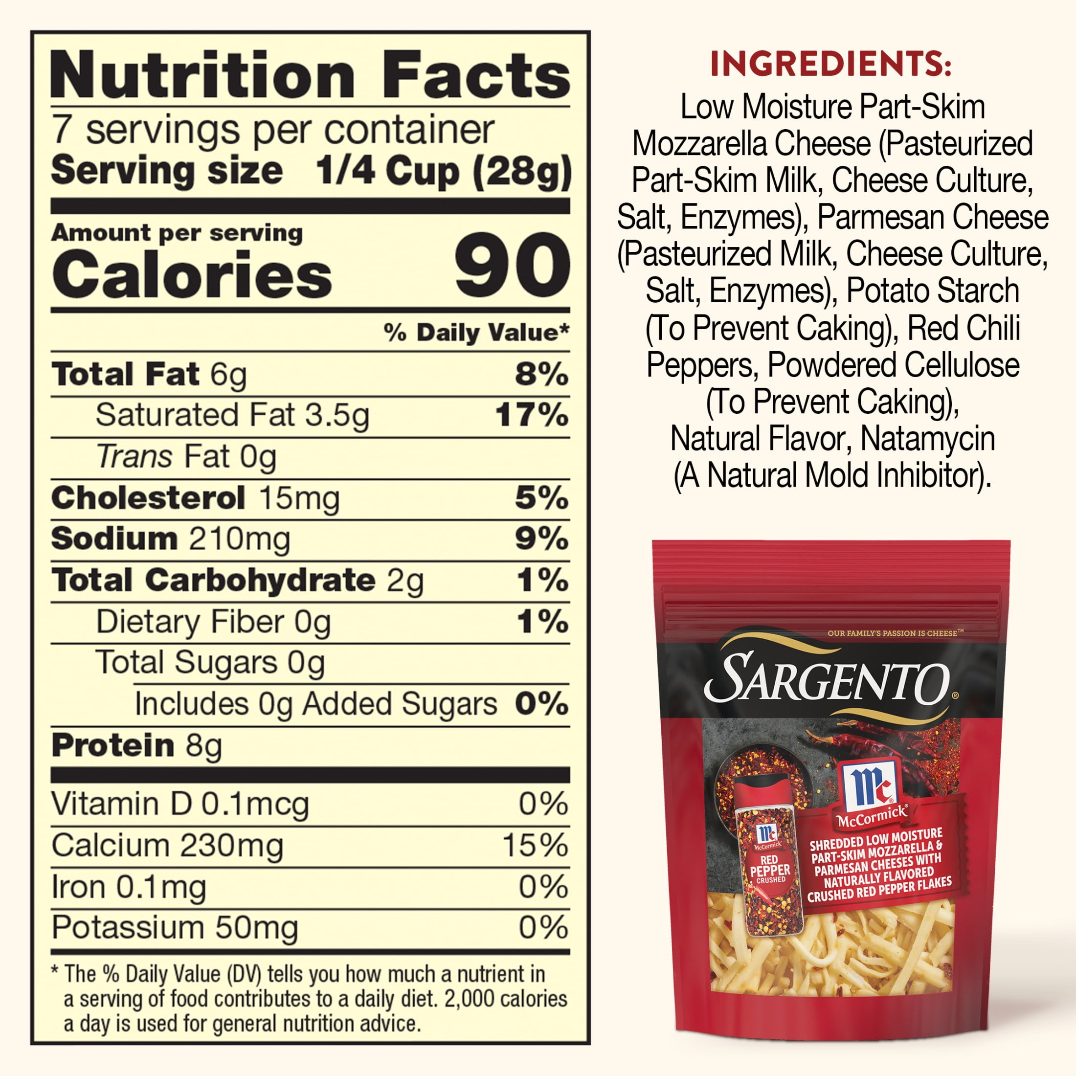 Sargento McCormick Shredded Cheese, Traditional Cut, 7 oz.