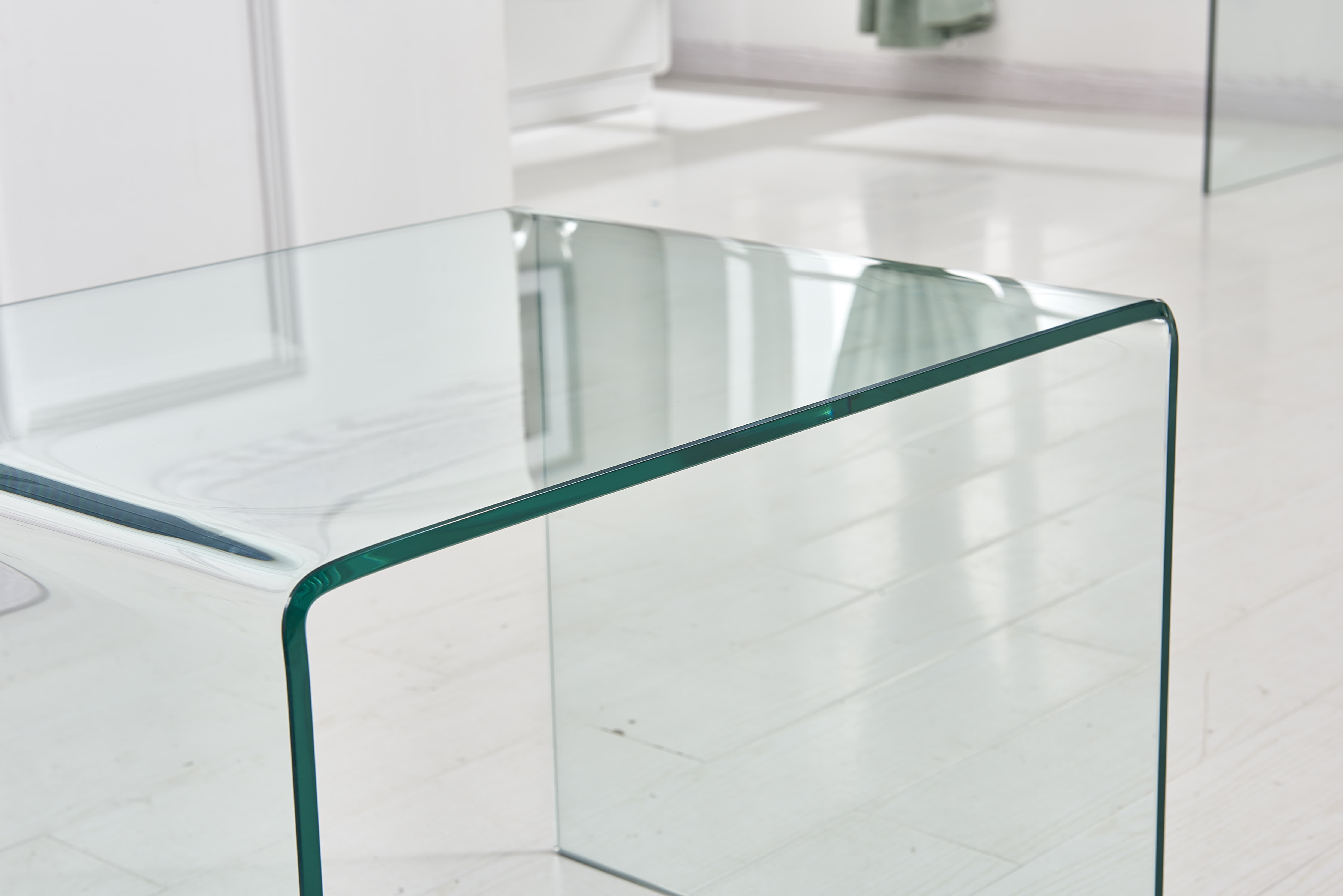 MAYEERTY Transparent End Table,Tempered Clear Bent Glass SideTable