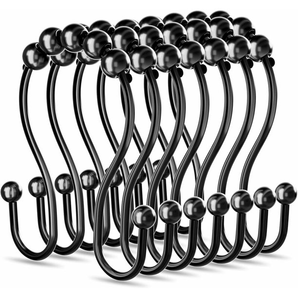 Anillos para cortina de ducha, metal antioxidante, deslizamiento suave, ganchos dobles para cortina de ducha para baño, barra para cortina de ducha, utensilios de cocina, paquete de 12, negro