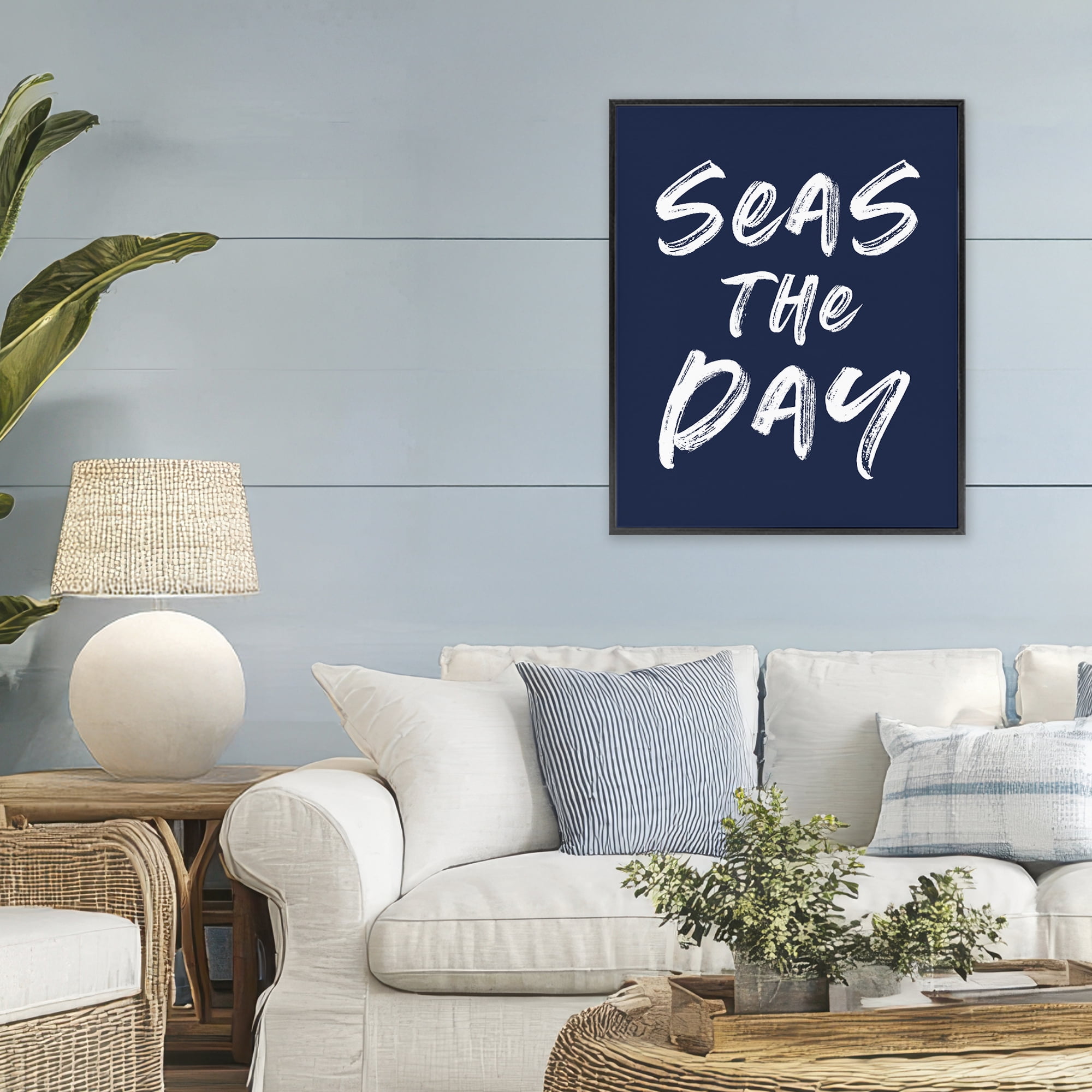 Seas The Day Sentiment Black Framed Giclee Art, design by Lettered and Lined