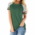 thumbnail image 2 of Camiseta de mujer con estampado de rayas, manga corta, blusa con cuello redondo, verde, S AweSitey AP001776-06, 2 of 7