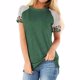 thumbnail image 2 of Camiseta de mujer con estampado de rayas, manga corta, blusa con cuello redondo, verde, S Vogacara AP001776-06, 2 of 7