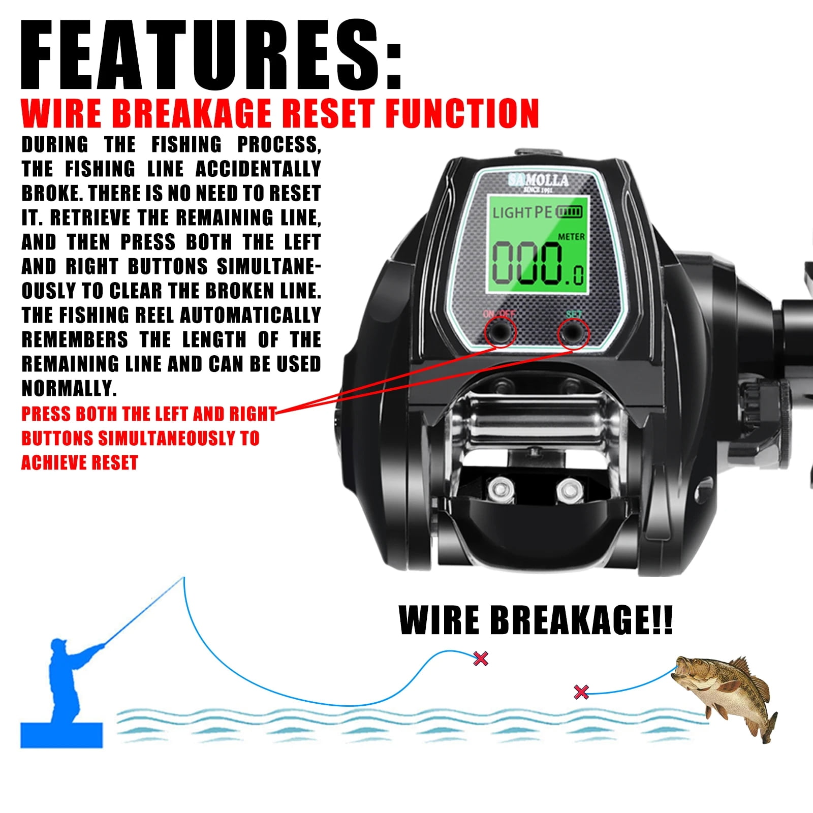 Large Deep Sea Electronic Fishing Reel Baitcasting Saltwater Waterproof 6.4:1 16KG Drag Catfishing Trolling Metal Base