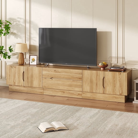 NVCODSA 94.5" Wide Modern TV Stands with Storage, Wooden Media Console for Living Room, Bedroom, Natural