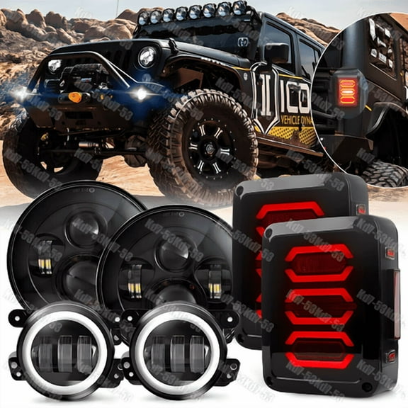 6PC Combo For Jeep Wrangler JK 2007~18 7" LED Headlight Tail Light Fog Lamp Kit