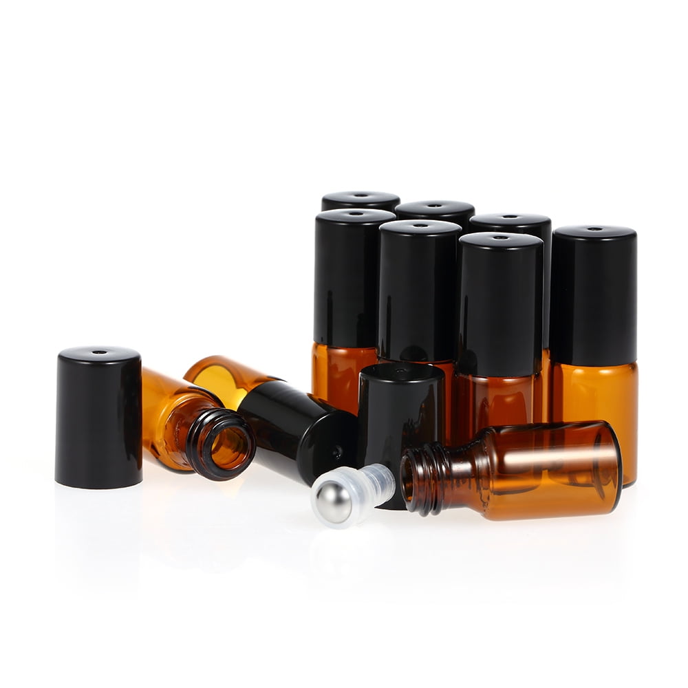 10 ml Glass Roll-on Bottles with Stainless Steel Roller Balls,for essential oil,3 ml Droppers include-12 pack Amber
