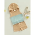 thumbnail image 4 of Baby Boy's Two-Piece Suit, Infant Toddler Boy Contrast Color Sleeveless Hooded Tops + Elastic Waist Shorts, 4 of 9