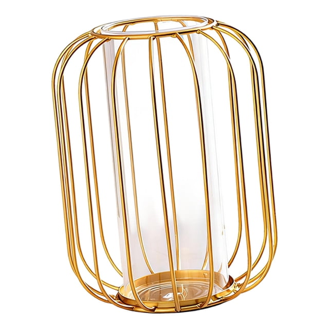 Jarrón de vidrio y metal decorativo, práctico y duradero para arreglos florales. Estilo C