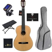 WINZZ 39 Inches Solid Spruce Classical Guitar Acoustic Full Size with Online Lessons, Bag, Tuner, Foot Rest