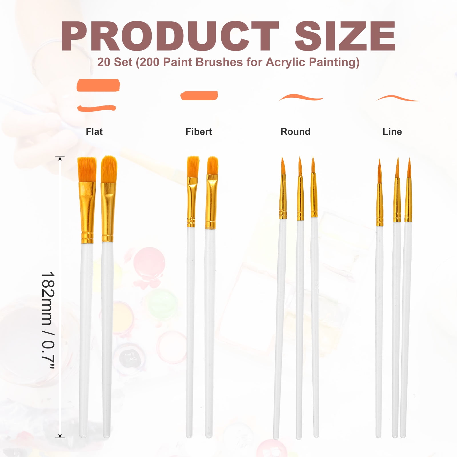 Paint Brushes Set, 200Pcs Acrylic Paint Brush Nylon Hair for Watercolor Oil Painting Miniature Detailing Rock Painting, White