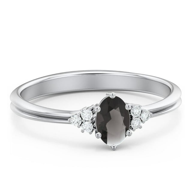 Birthstone Oval Ring with Shoulder Accents - Smokey Quartz (June)