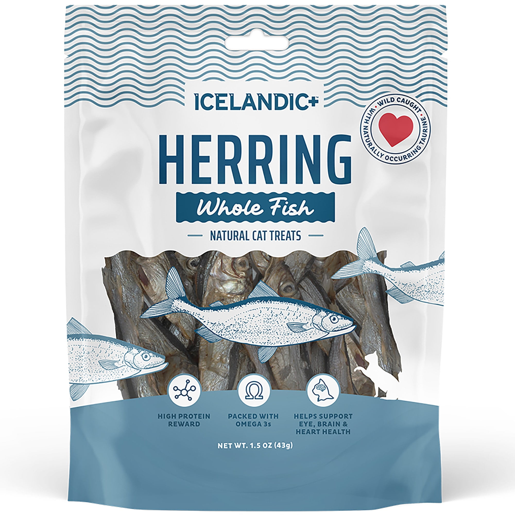 Icelandic+ Whole Fish Herring - 1oz Bag - Cat Treats, Pure Wild-Caught & Air-Dried Pet Chew, Single Ingredient Snack, Just The Fish Nothing Else