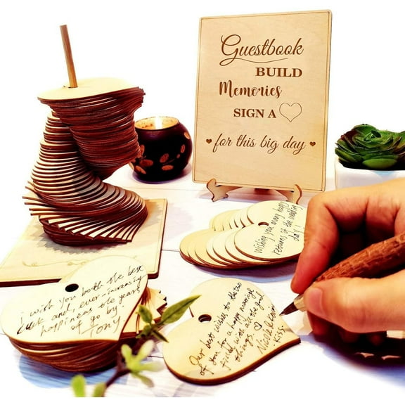 Wedding Guest Book Alternative Sign 72 Wood Hearts Guest Book Wedding Reception, Wedding Decorations Baby Shower 1st Birthday Party Decoration Baptism Rustic (Heart)