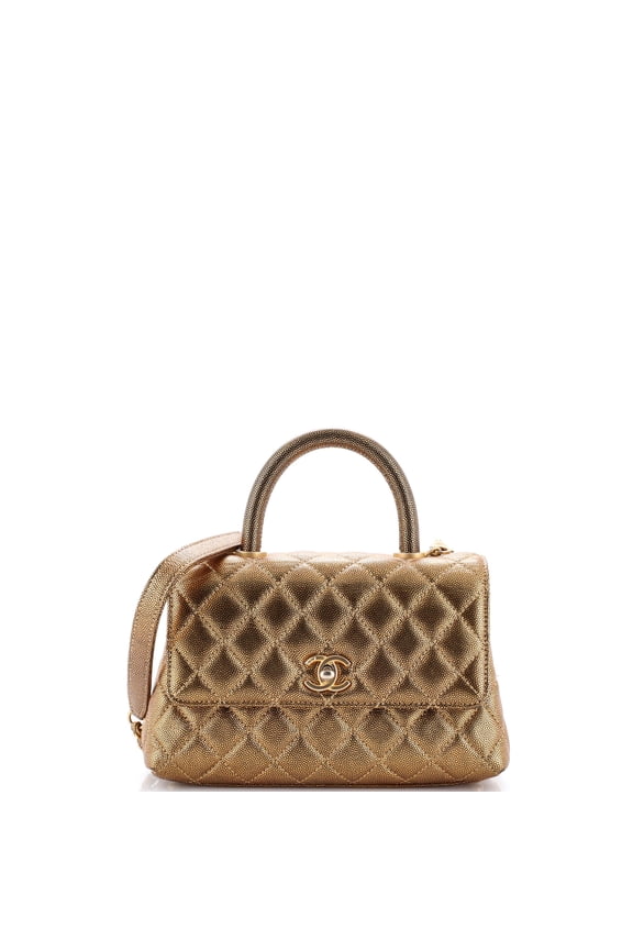 Pre-Owned Coco Top Handle Bag Quilted Iridescent Caviar Mini By Rebag