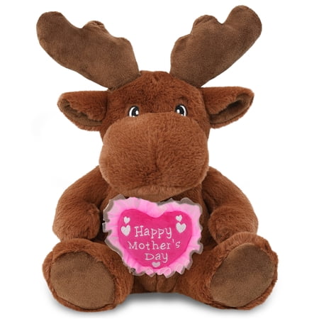 DolliBu Happy Mother s Day Super Soft Plush Moose - Cute Stuffed Animal Present With Pink Heart Message for Best Mommy Grandma Wife Daughter - Cute Wild Life Plush Toy Gift - 9 Inch