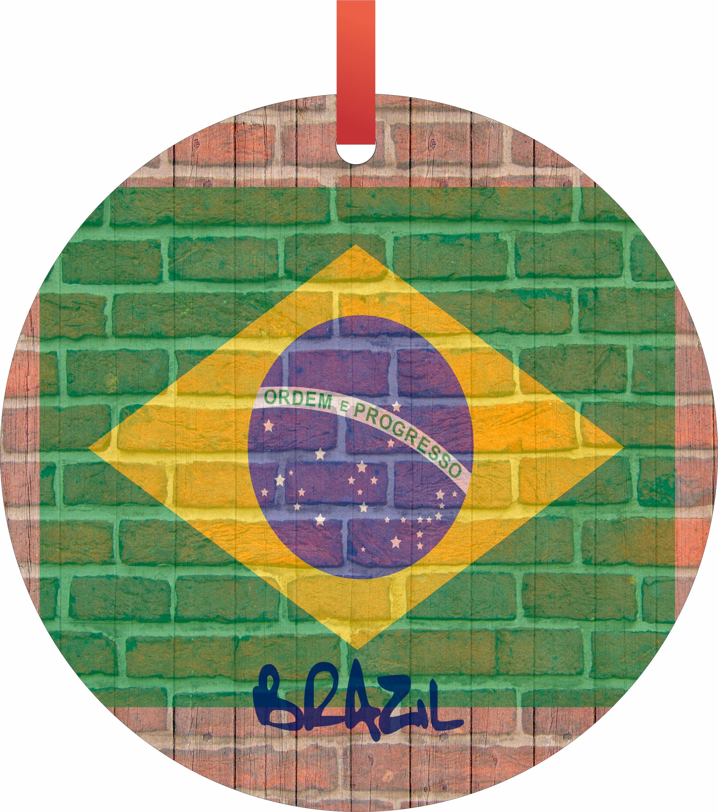 Brazil Flag Graffiti Brick Wall Print Design Flat Round Shaped