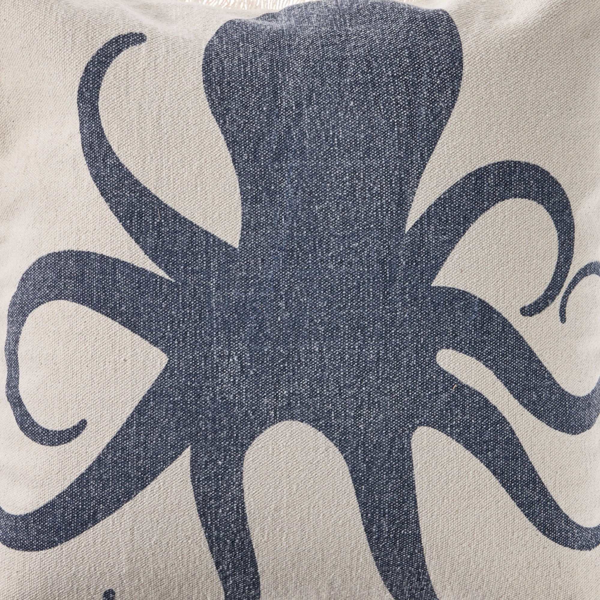 Laddha Home Designs Handwoven Octopus Cotton Throw Pillow Cover - 18" - White and Blue