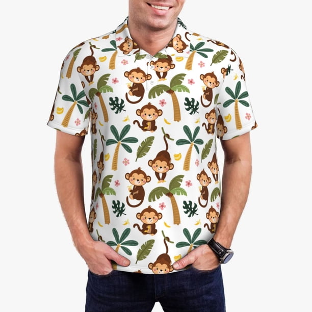 Fotbe Monkeys Swinging from Palms Camiseta Polo de Golf para Hombre con Estampado – Camisa Deportiva Transpirable con Cuello Abotonado-3X-Large