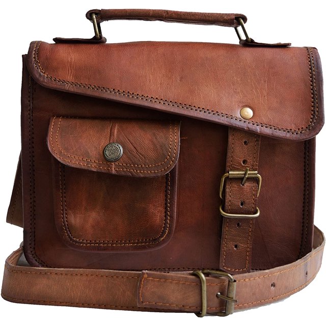 13" Leather Messenger Bag Laptop case Office Briefcase Gift for Men Computer Distressed Shoulder Bag