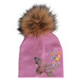 thumbnail image 1 of Gorro con pompón para bebé y niño, gorro con estampado floral de mariposa para recién nacido, a la moda, 1 of 4