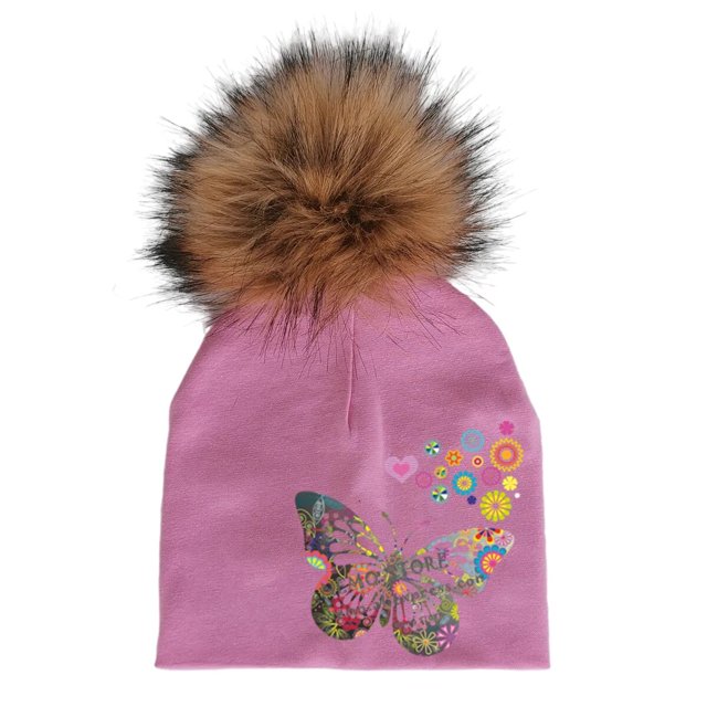Gorro con pompón para bebé y niño, gorro con estampado floral de mariposa para recién nacido, a la moda