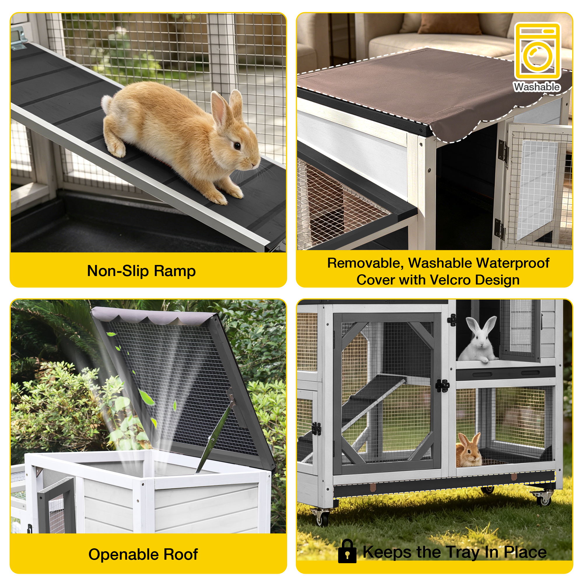 Aivituvin Indoor Rabbit Hutch on Wheels, 2-Story photo 2