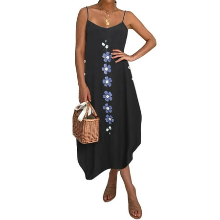 cami midi swing dress celmia flare strappy printed womens holiday summer beach