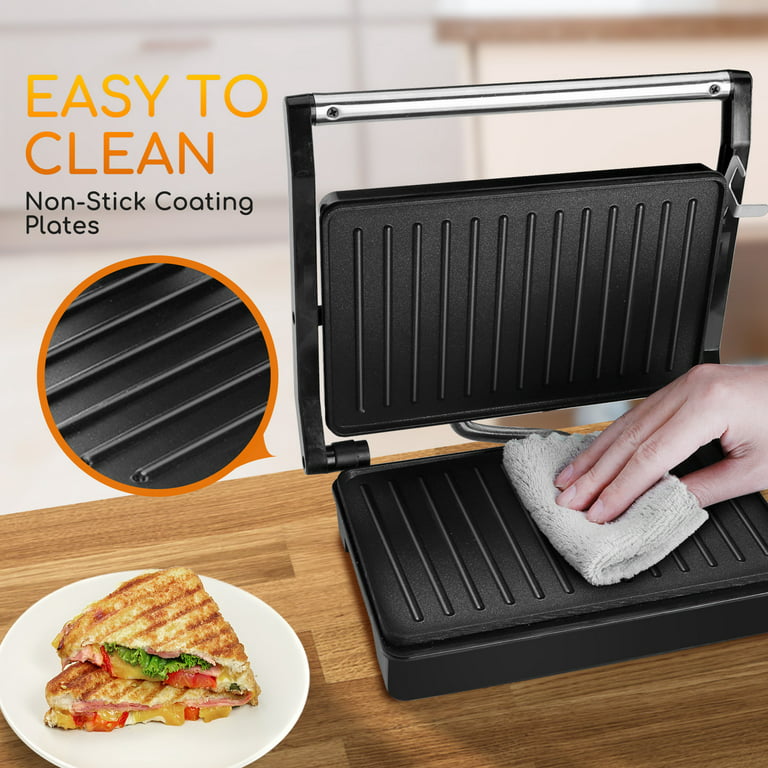 Tiastar Panini Press Sandwich Maker, Sandwich Press with Indicator Lights, Cool Touch Handle, Non-Stick Coated Plates, 750W, Black