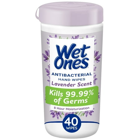 Wet Ones Antibacterial Hand Wipes, Lavender Scent, 40 Ct Canister, 8 Hour Moisturization
