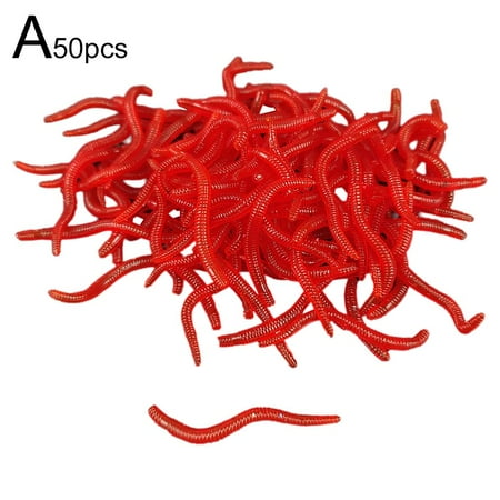 50/100Pcs Sile Red Worm Soft Lures Earthworm Rubber D1P0 Baits Shrimp O8H4