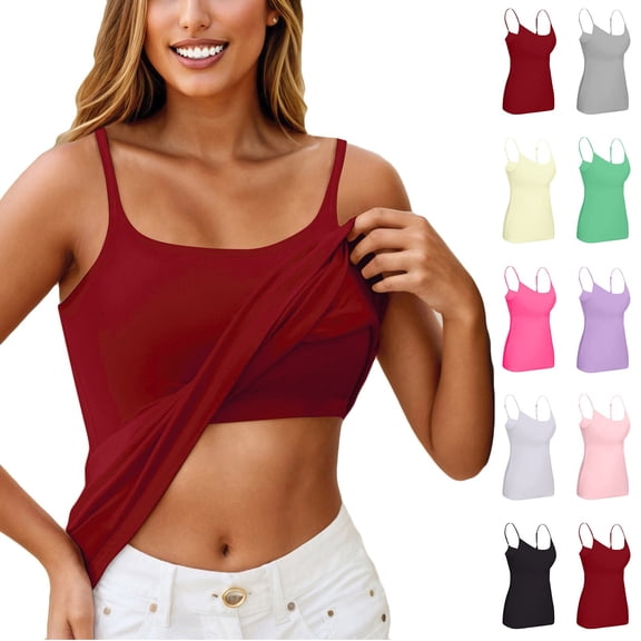 VV AVEORS Women's Built-in Bra Tank Tops Adjustable Spaghetti Strap Cami Padded Shelf Cotton Undershirts Black S