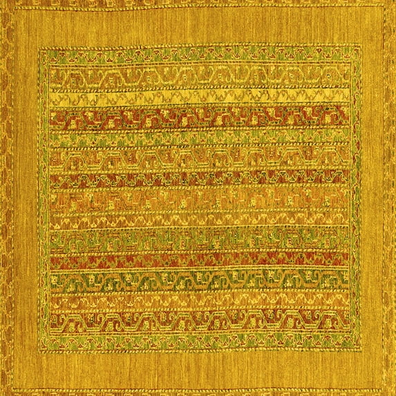 Ahgly Company Machine Washable Indoor Square Abstract Yellow Modern Area Rugs, 6' Square