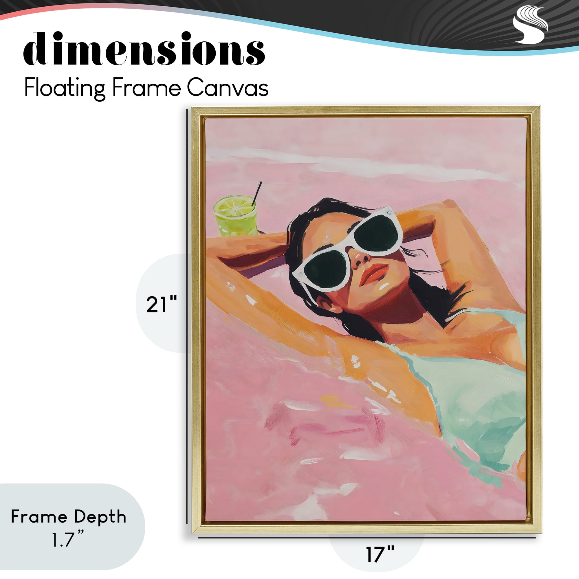 Stupell Industries Trendy Summer Girl Gold Framed Floater Canvas Wall Art, design by The Prints Vibe