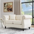 thumbnail image 2 of 59" Loveseat Velvet Sofa, Chesterfield Tufted Sofa for Living Room, 2-Seater Sofa with Two Pillows,Rolled Arms and Nailhead, Couch for Living Room, Bedroom, Beige, 2 of 10