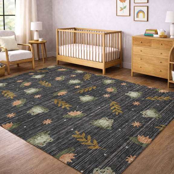Addison Rugs Chantille Indoor/Outdoor Transitional Kids Black Machine Washable Rectangle Rug, 10' x 14'
